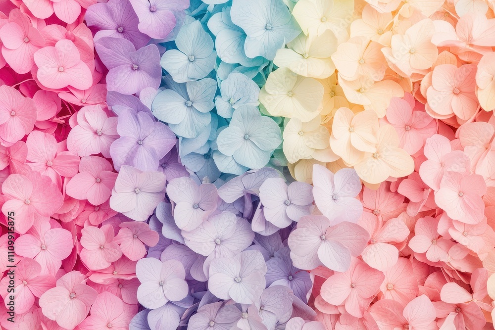 Fototapeta premium Pastel Rainbow Hydrangea Flower Background Soft Floral Texture