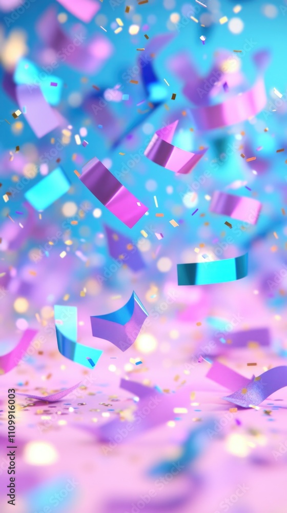 Colorful confetti falling in air with soft focus and blue background. Happy Mardi Gras Colorful confetti falling in air with soft focus and blue background. Happy Mardi Gras