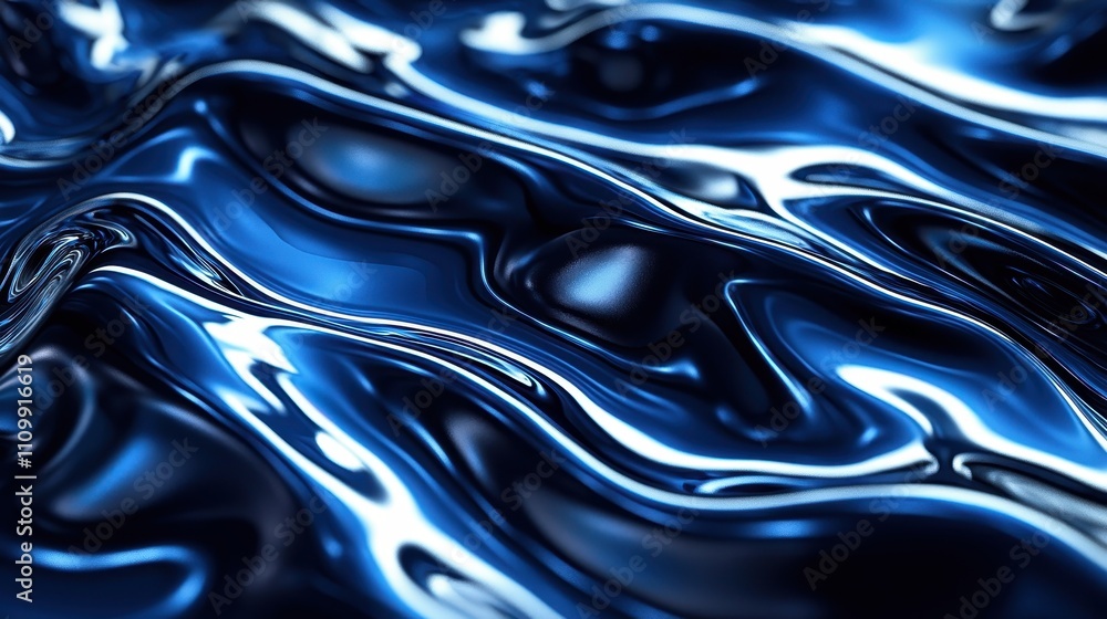 Obraz premium Abstract Blue Liquid Metal Swirls Design