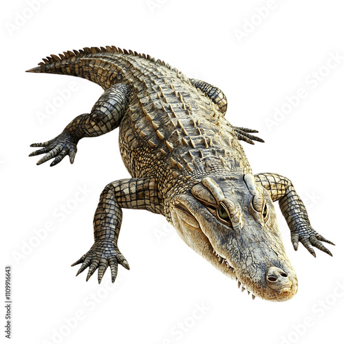 Realistic 3D Rendering of a Detailed Crocodile Isolated on White