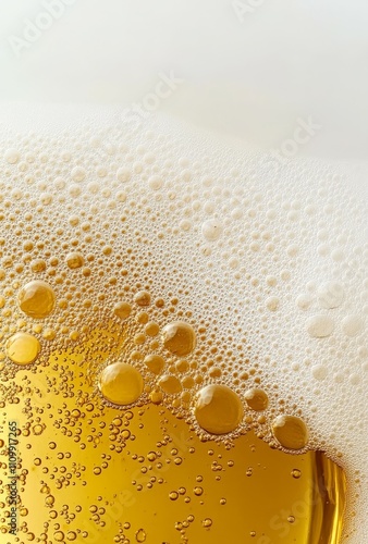 Golden Beer with Rich Frothy Texture, close-up