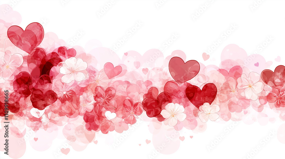 Romantic Watercolor Hearts and Flowers Banner Romantic Watercolor Hearts and Flowers Banner