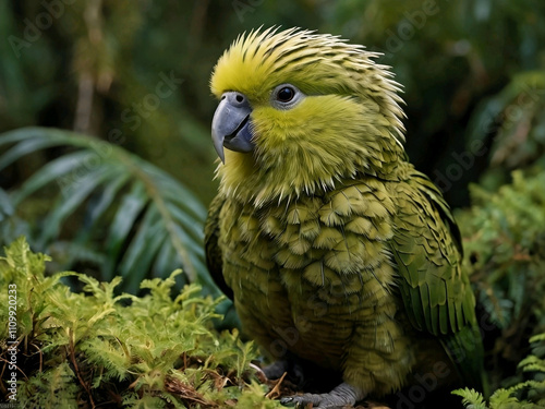 Kakapo (Strigops habroptilus)
The kakapo, or night parrot, is a large, flightless parrot native to New Zealand. Known for its mossy green plumage, nocturnal habits, and unique musky scent, the kakapo  photo