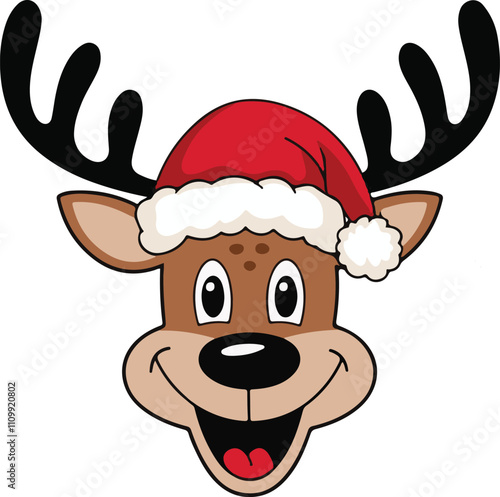 santa claus with reindeer. cute reindeer face on white background.