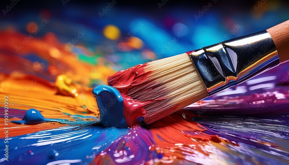 Vibrant paint strokes on a canvas, a paintbrush in action. Vibrant paint strokes on a canvas, a paintbrush in action.