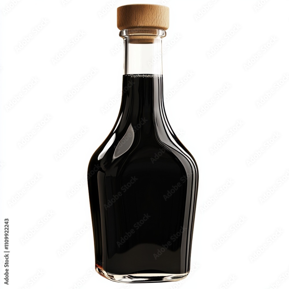 A bottle of aged balsamic vinegar with a drizzle, isolated white background, realism art style A bottle of aged balsamic vinegar with a drizzle, isolated white background, realism art style