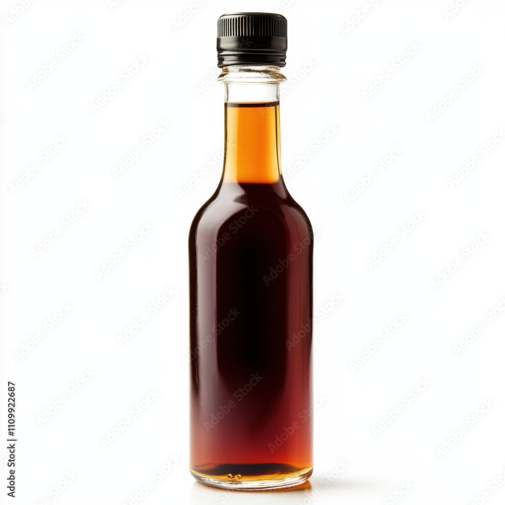 A bottle of aged sherry vinegar with a drizzle, isolated white background, realism art style A bottle of aged sherry vinegar with a drizzle, isolated white background, realism art style