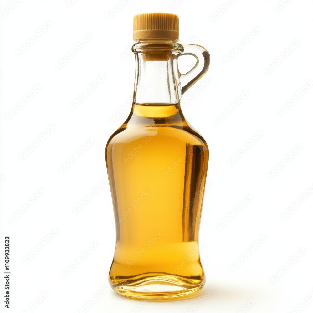 A bottle of aged white wine vinegar with a drizzle, isolated white background, realism art style A bottle of aged white wine vinegar with a drizzle, isolated white background, realism art style