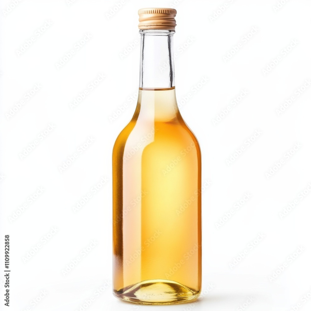 A bottle of aged white wine vinegar with a drizzle, isolated white background, realism art style A bottle of aged white wine vinegar with a drizzle, isolated white background, realism art style