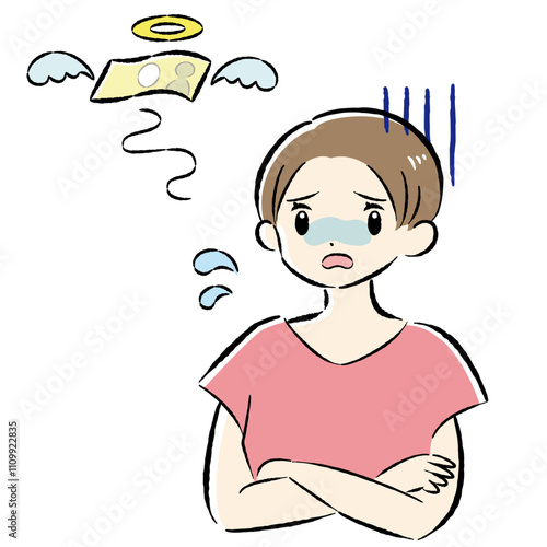 Illustration of a woman suffering from lack of money