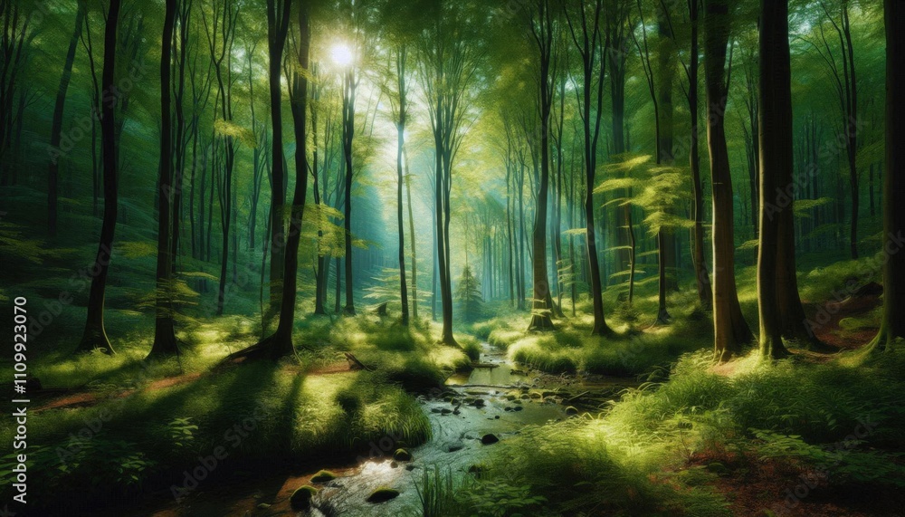 Fototapeta premium Sunrise Over Misty Woodland