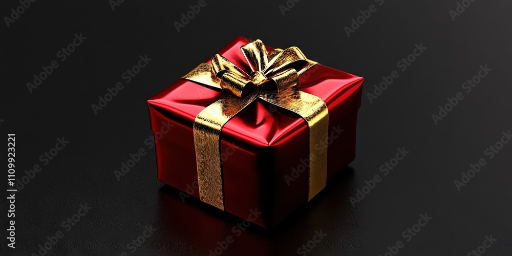 red present wrapped in gold bow, christmas holiday red present wrapped in gold bow, christmas holiday
