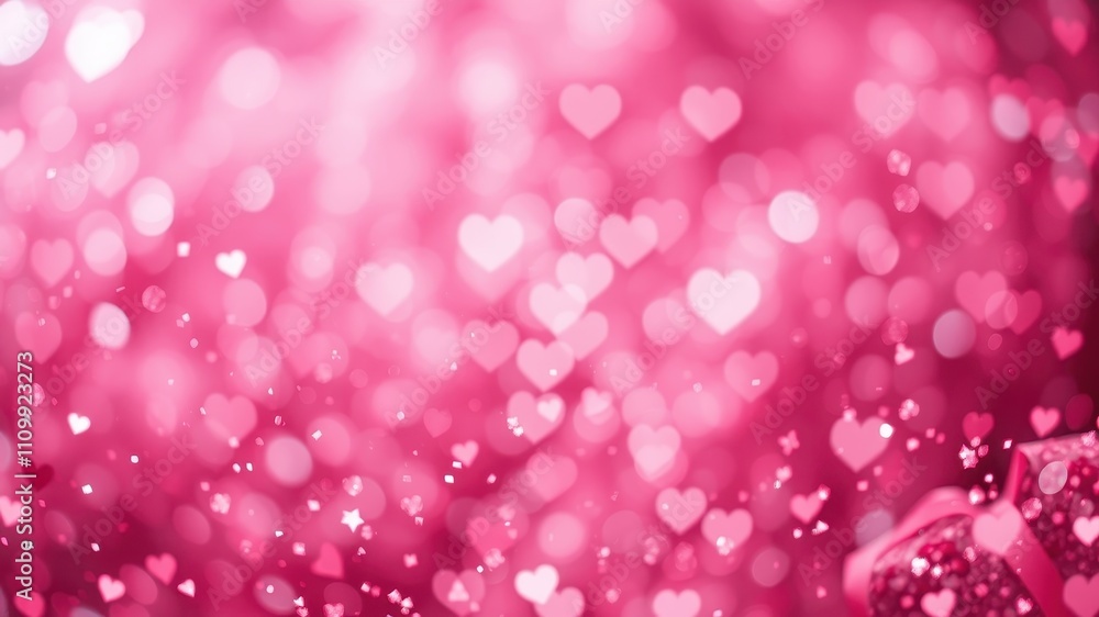 Abstract pink background with hearts, bokeh lights, and a sparkle effect. The background is a romantic, whimsical design with a soft, dreamy glow. Abstract pink background with hearts, bokeh lights, and a sparkle effect. The background is a romantic, whimsical design with a soft, dreamy glow.