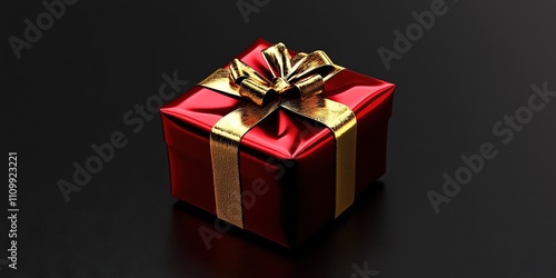 red present wrapped in gold bow, christmas holiday 