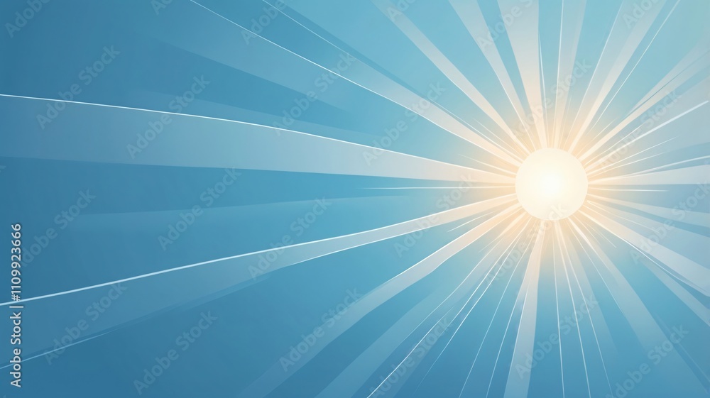 Fototapeta premium Bright sun radiates light through a serene blue sky on a clear day