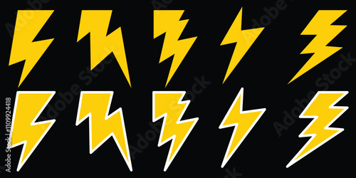 Lightning bolt icon set. Bolt, power, thunder, charge, storm symbol. Flash electric symbol. Set of thunderbolt icon. Thunder light. 