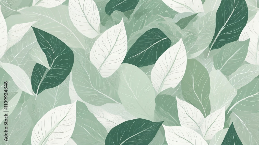Leaf pattern design with various shades of green and white in a harmonious layout