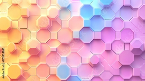 A vibrant hexagonal pattern blending pastel colors for design use.