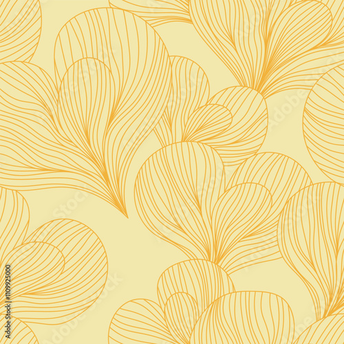 Abstract seamless pattern featuring delicate yellow heart in a minimalist lin...