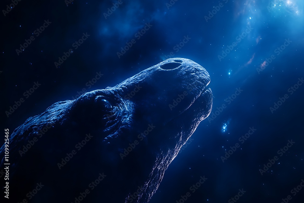 A cosmic scene featuring a large, abstract creature gazing into the universe. A cosmic scene featuring a large, abstract creature gazing into the universe.