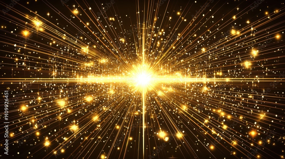 A radiant explosion of golden light and shimmering particles, creating a cosmic and ethereal atmosphere. A radiant explosion of golden light and shimmering particles, creating a cosmic and ethereal atmosphere.