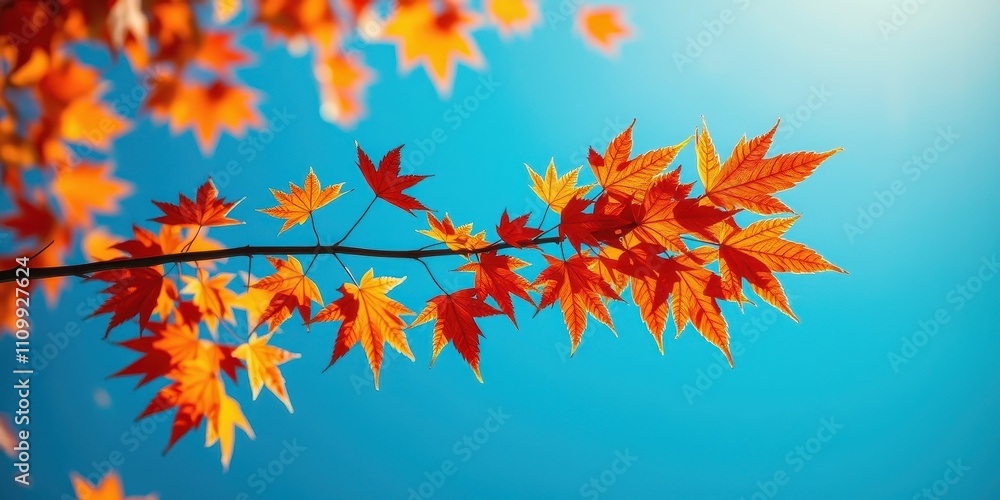 Autumnal Maple Leaves Against a Vibrant Blue Sky, Illuminated by the Warmth of the Sun Autumnal Maple Leaves Against a Vibrant Blue Sky, Illuminated by the Warmth of the Sun