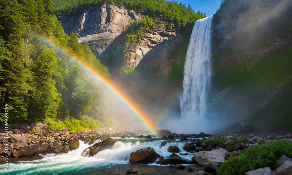 Fototapeta premium 폭포 무지개 멋진 풍경