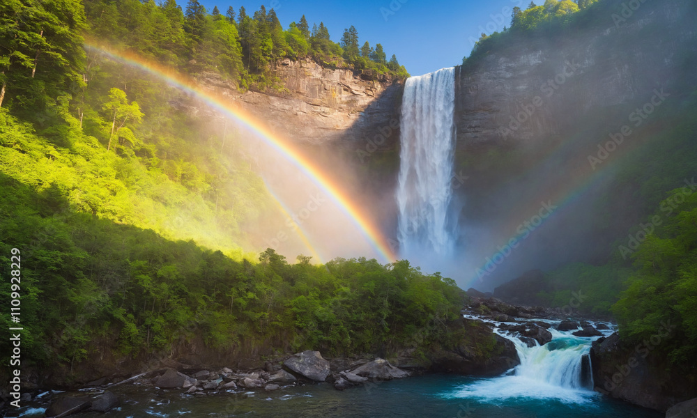Fototapeta premium 폭포 무지개 멋진 풍경