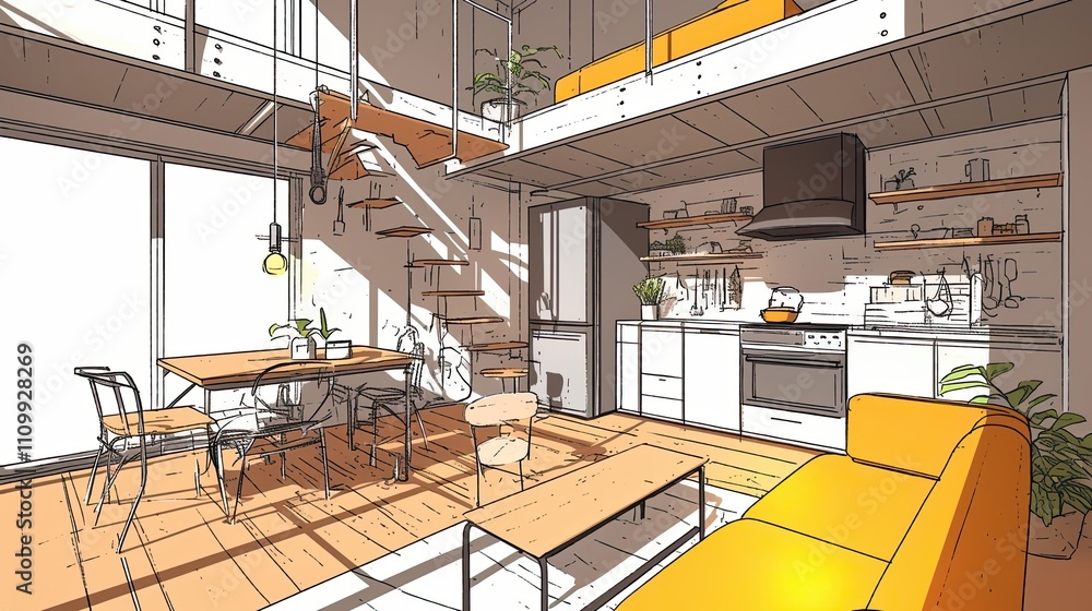 Modern Loft Apartment Interior Design Sketch Modern Loft Apartment Interior Design Sketch