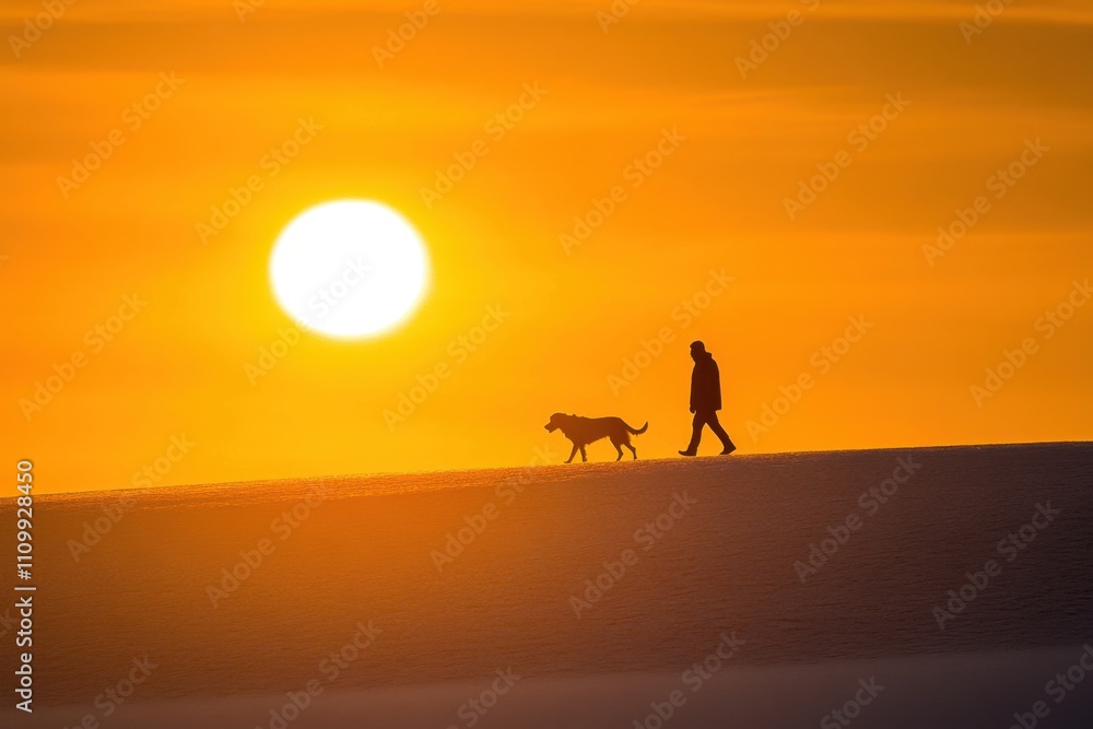 Silhouette of a person walking a dog Silhouette of a person walking a dog
