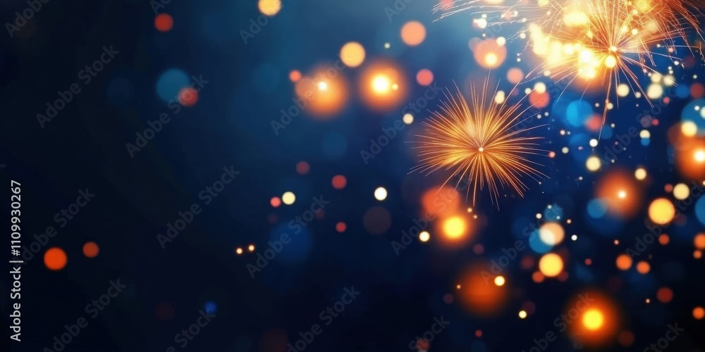 Vibrant Gold and Blue Fireworks with Bokeh Effect Celebrating New Year's Eve in a Magical Night Sky Vibrant Gold and Blue Fireworks with Bokeh Effect Celebrating New Year's Eve in a Magical Night Sky