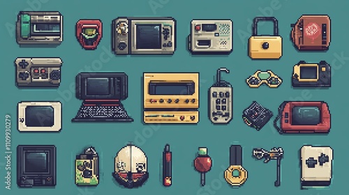 Vintage electronic gadgets in various designs. photo