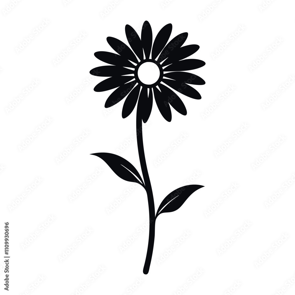 Black Silhouette Flower with Leaves Vector Design Black Silhouette Flower with Leaves Vector Design
