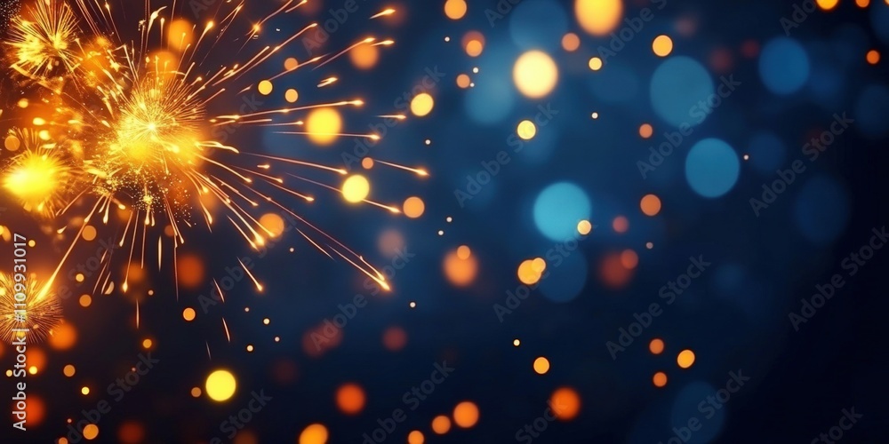 Stunning Blue and Gold Fireworks with Bokeh Effect Celebrating New Year's Eve Magic with Vibrant Colors and Energetic Display Stunning Blue and Gold Fireworks with Bokeh Effect Celebrating New Year's Eve Magic with Vibrant Colors and Energetic Display