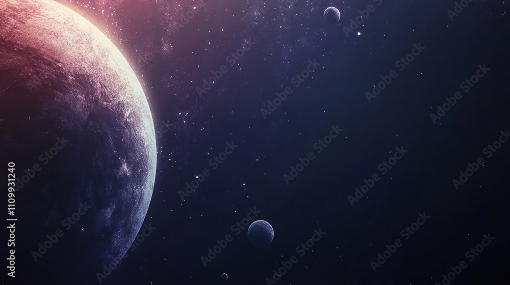 Obraz premium A cosmic scene featuring planets in a starry space background.