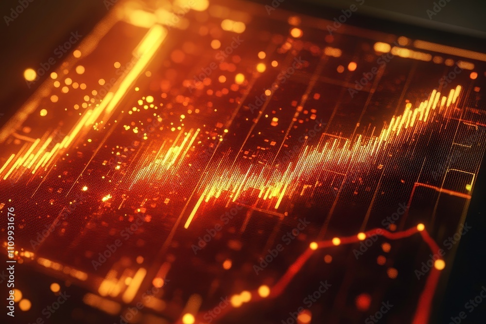 Abstract Data Visualization with Bright Orange and Yellow Colors Showing Increasing Trend and Fluctuations in Financial Markets on Dark Background Abstract Data Visualization with Bright Orange and Yellow Colors Showing Increasing Trend and Fluctuations in Financial Markets on Dark Background