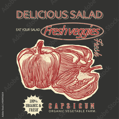 Capsicum vector. fresh vegies. summer t shirt design. Capsicum Print. girls graphic. women's tee. t shirt design. hand drawn fruit. food fashion. Vintage fashion graphic. printing design.