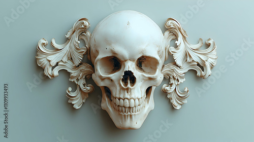 Artistic skull display contemporary gallery sculpture minimalist interior close-up aesthetic exploration