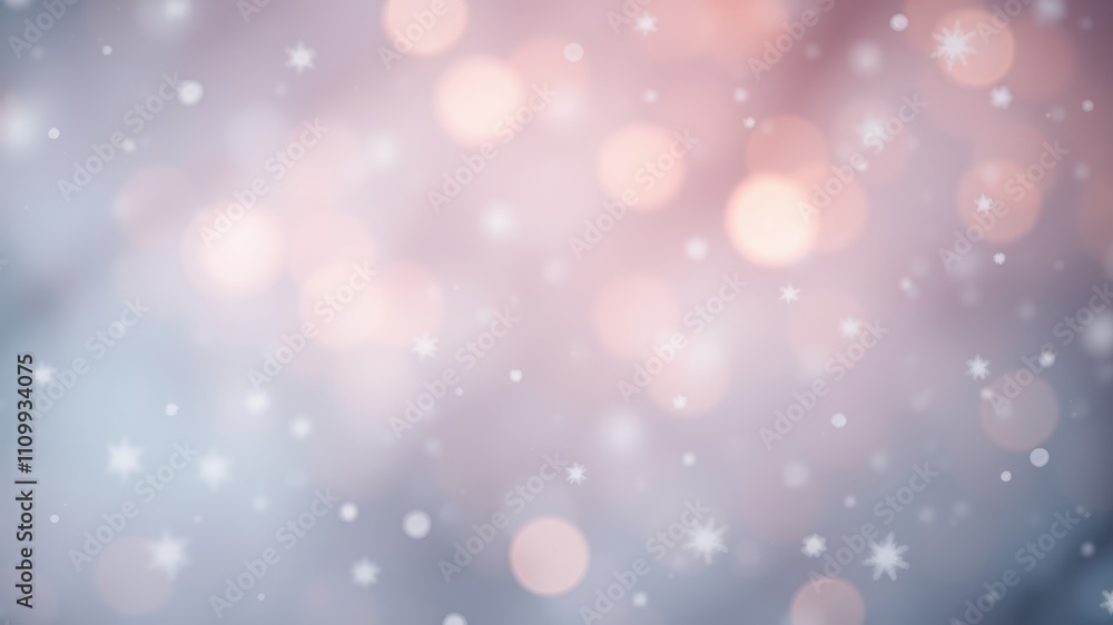 Soft, Blurry, Sparkling Background with White Snowflakes on a Pastel Purple and Peach Gradient Soft, Blurry, Sparkling Background with White Snowflakes on a Pastel Purple and Peach Gradient