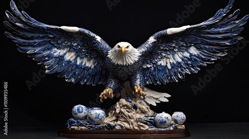 Majestic Blue And White Porcelain Eagle Sculpture photo