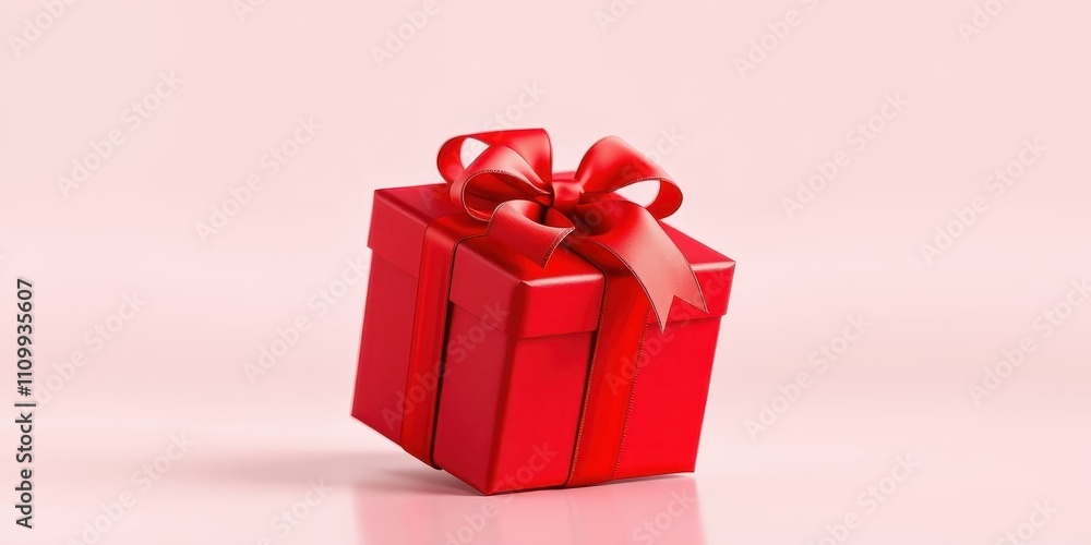 A single red gift box with a large satin bow sits on a pale pink background, the classic symbol of celebration and thoughtfulness. A single red gift box with a large satin bow sits on a pale pink background, the classic symbol of celebration and thoughtfulness.