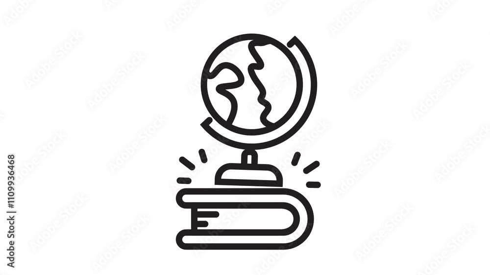Animated globe education with book line art icon . Seamless looping video with alpha channel on transparent background Animated globe education with book line art icon . Seamless looping video with alpha channel on transparent background