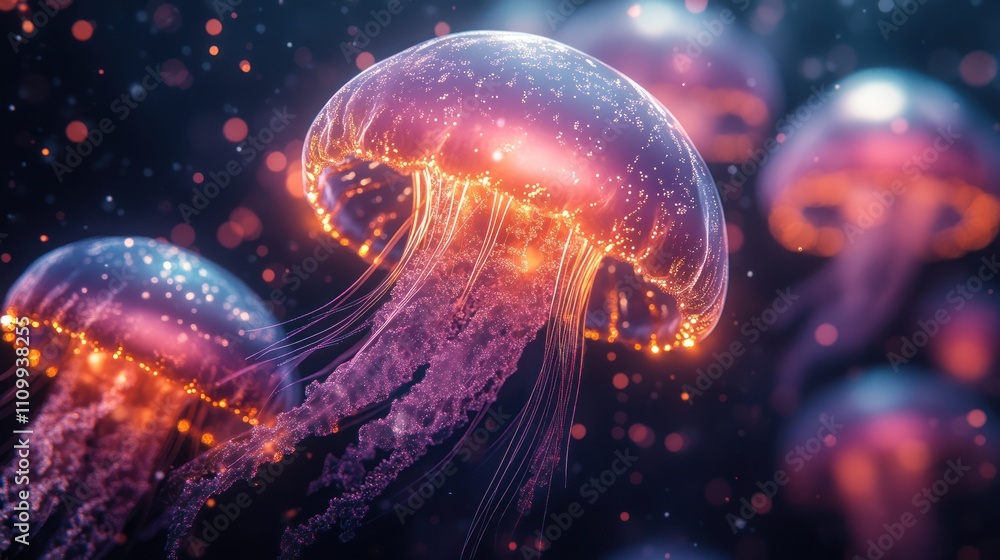 Glowing Jellyfish Underwater Glowing Jellyfish Underwater
