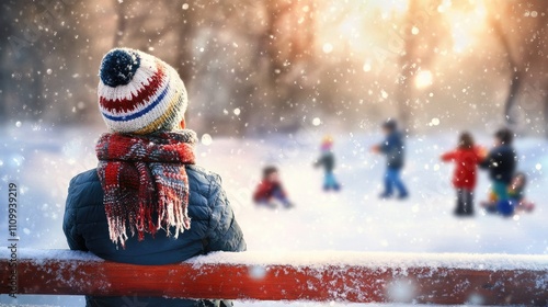 Child Enjoying Winter Snowy Day in Nature photo