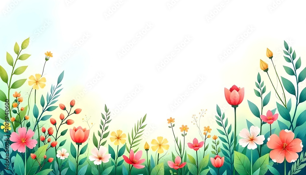 a painting of a landscape with a field of flowers and a place for text a painting of a landscape with a field of flowers and a place for text