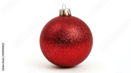 Shiny Red Christmas Ornament on White Background