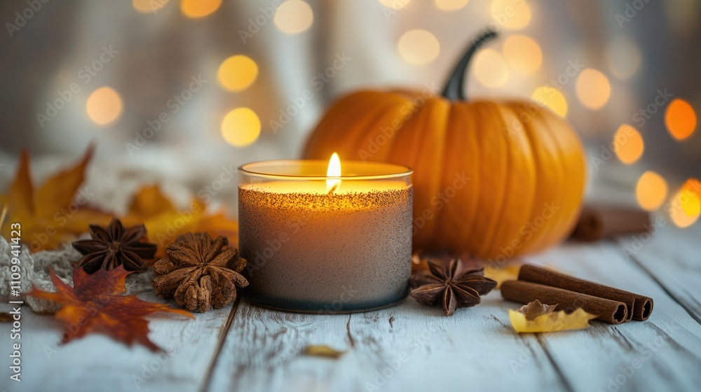Cozy Autumn Decor with Candle and Pumpkin Ambiance Cozy Autumn Decor with Candle and Pumpkin Ambiance