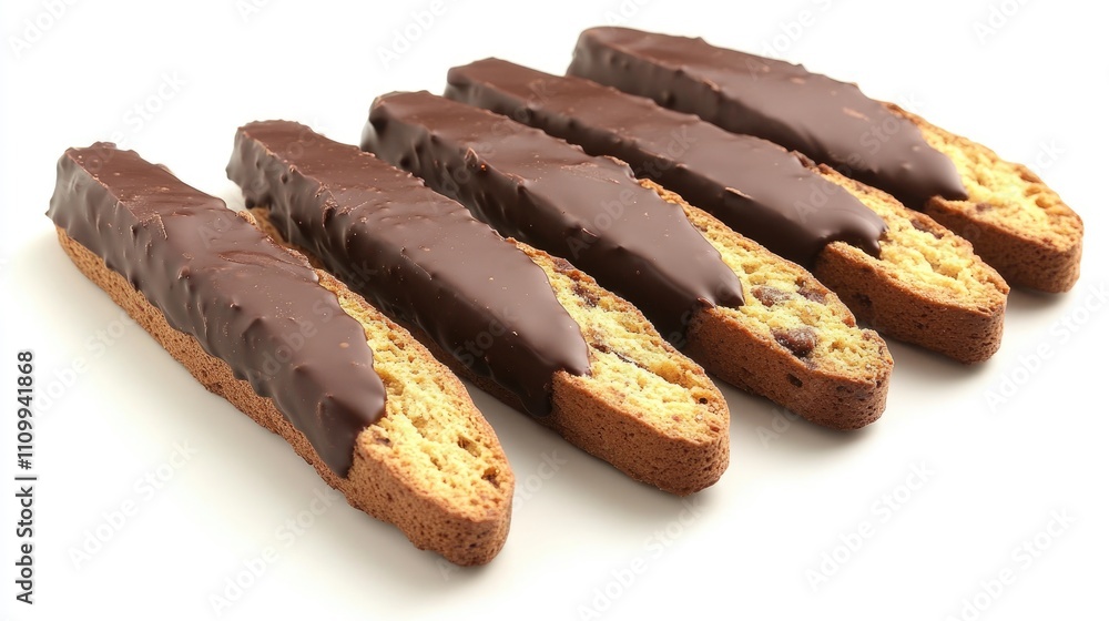 Chocolate-Dipped Biscotti on White Background Chocolate-Dipped Biscotti on White Background