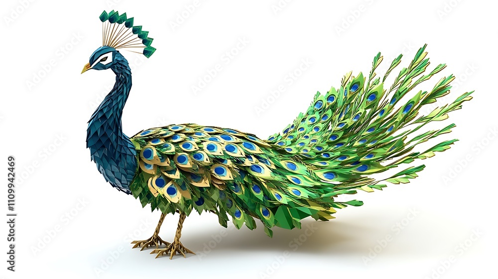 Fototapeta premium A colorful peacock displaying its vibrant feathers in a striking pose.