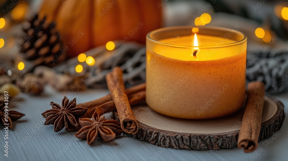 Warm Candlelight with Autumn Decorations Warm Candlelight with Autumn Decorations